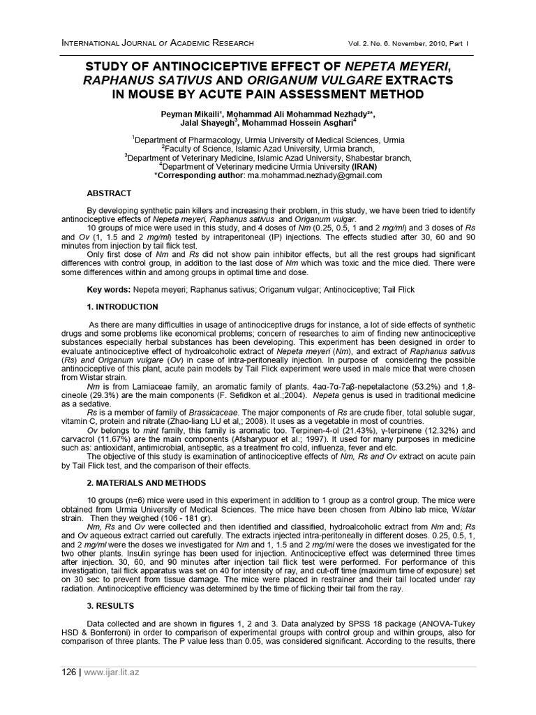 19 study of antinociceptive effect of nepeta meyeri raphanus sativus