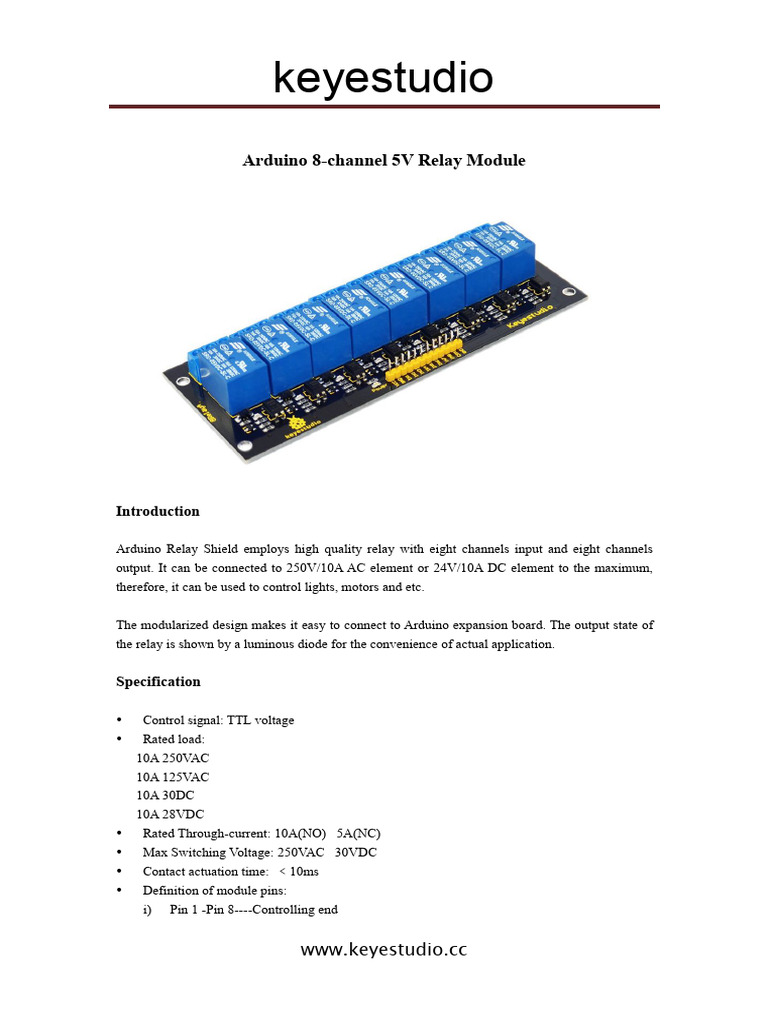 KS0059 Arduino Eight Road Relay Module | PDF