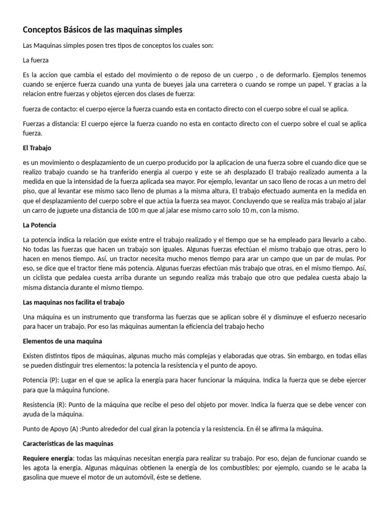 Conceptos Básicos De Las Maquinas Simples Pdf