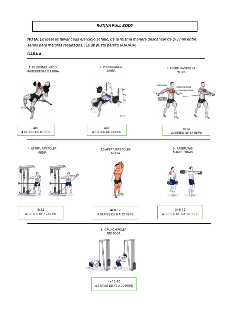 Rutina Full Body: Ejercicios y Series | PDF | Entrenamiento con pesas