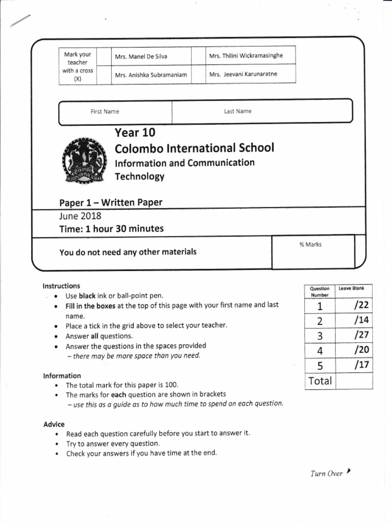 Edexcel-Sample Papers-2018 ICT | PDF