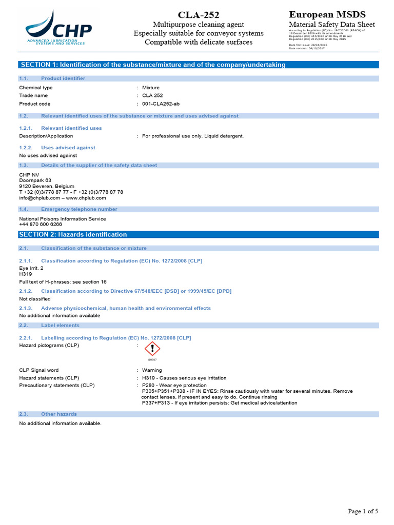 Cla-252 MSDS (En) | PDF