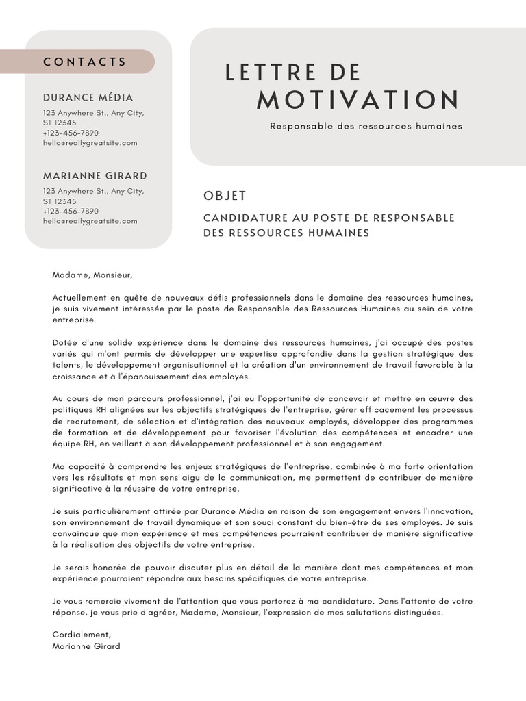 Lettre De Motivation Professionnel PDF