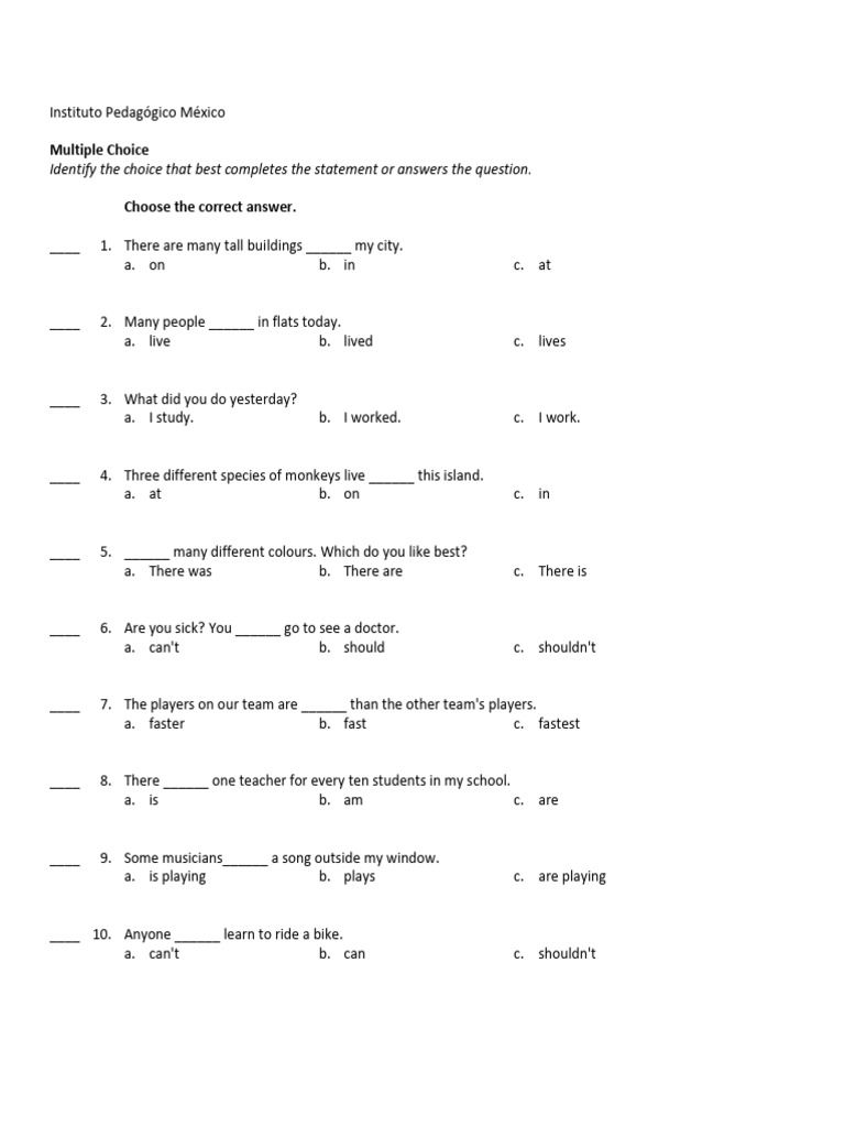 High School Test Pdf