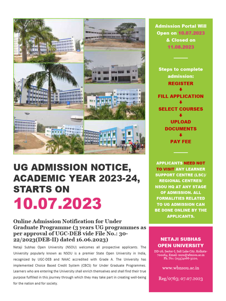 NSOU UG Admission Notice 2023-24 | PDF