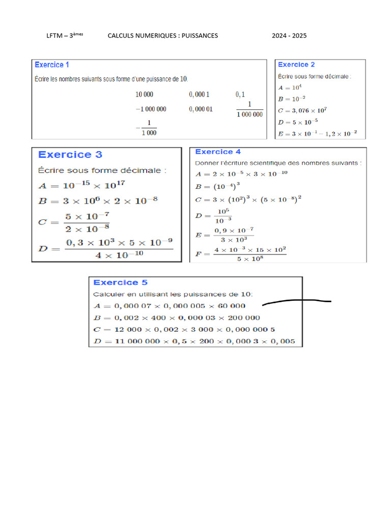 Exercices la maison sur les puissances pdf