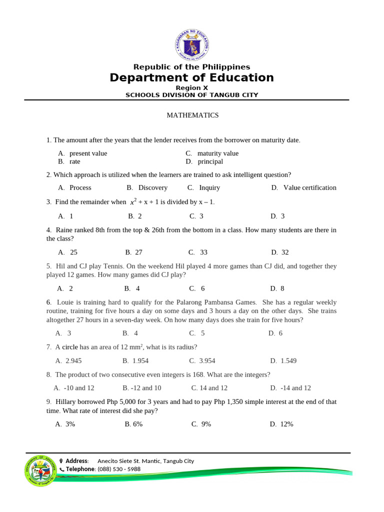 SHS - Nat - Mathematics Mock Test 2023 | PDF