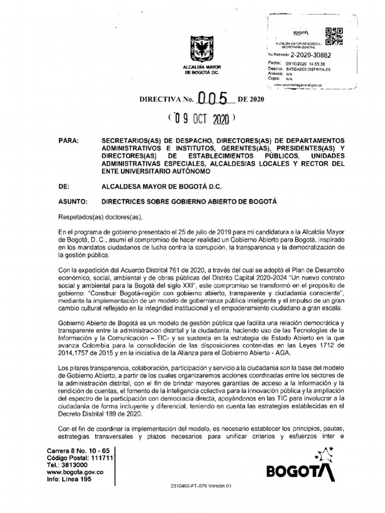Directiva 005 de 2020 Gobierno Abierto | PDF