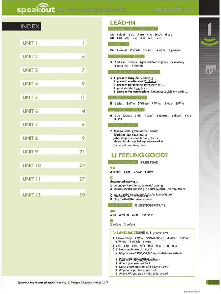 PDF SB Answer Key Speak Out Preintermediate - Compress | PDF