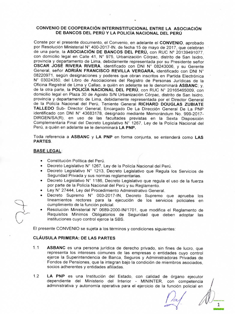 Convenio de Cooperacion Interinstitucional PNP - ASBANC | PDF | Policía ...