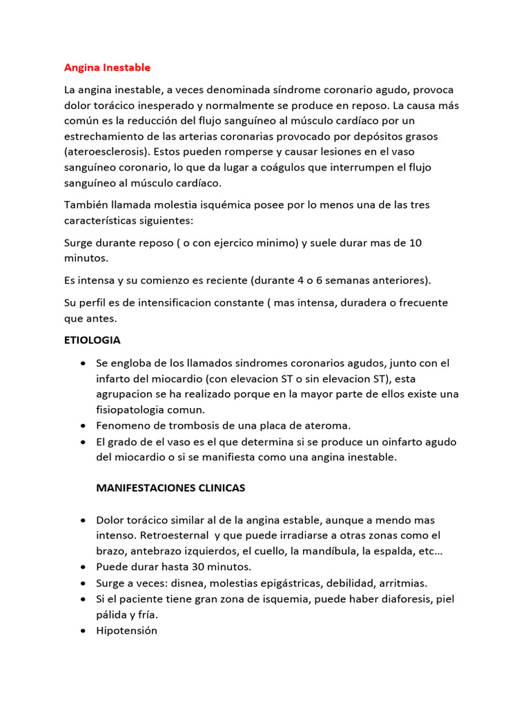 Angina Inestable | PDF | Cardiovascular System | Self-Improvement