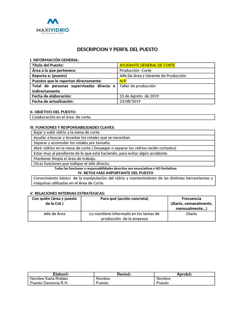 PERFIL DE PUESTO AYUDANTE GENERAL DE CORTE | PDF