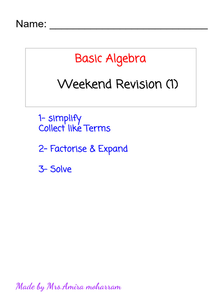 Weekend Revision (1) : Basic Algebra | PDF