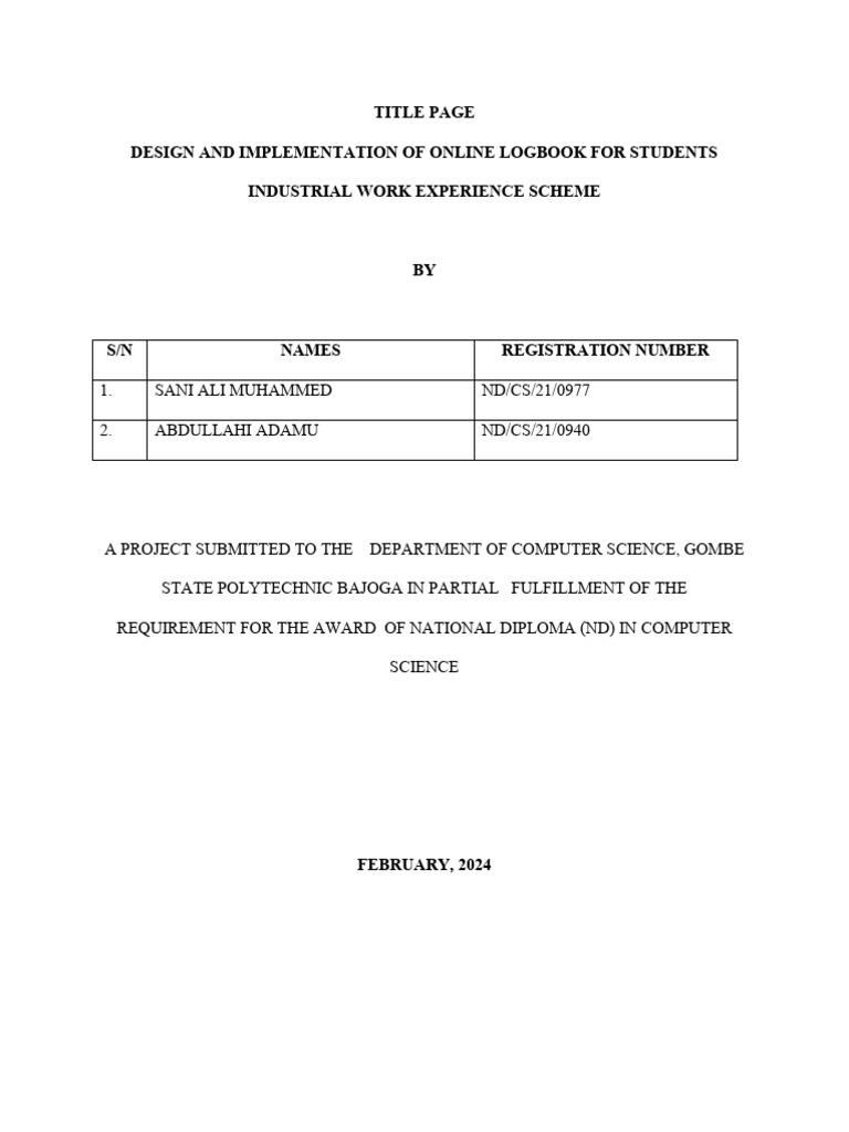 Design and Implementation of Online Logbook For Students Esiwes | PDF ...