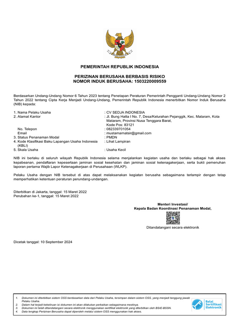 Nib sedja indonesia september 2024 pdf
