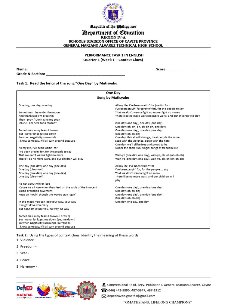 Performance Task 1 in English | PDF