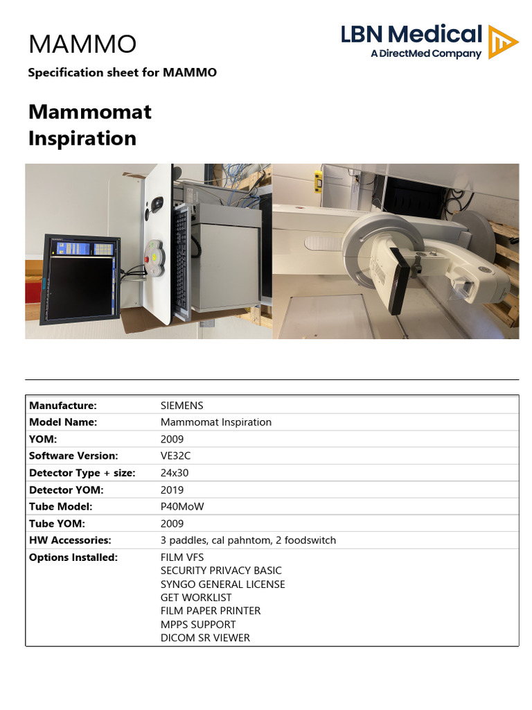 Siemens Mammomat Inspiration Specs | PDF | Games & Activities