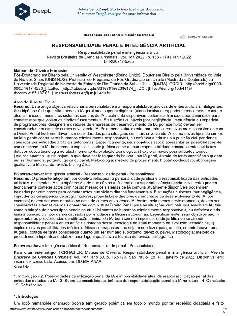CRIMINAL LIABILITY AND ARTIFICIAL INTELLIGENCE Traduzido | PDF