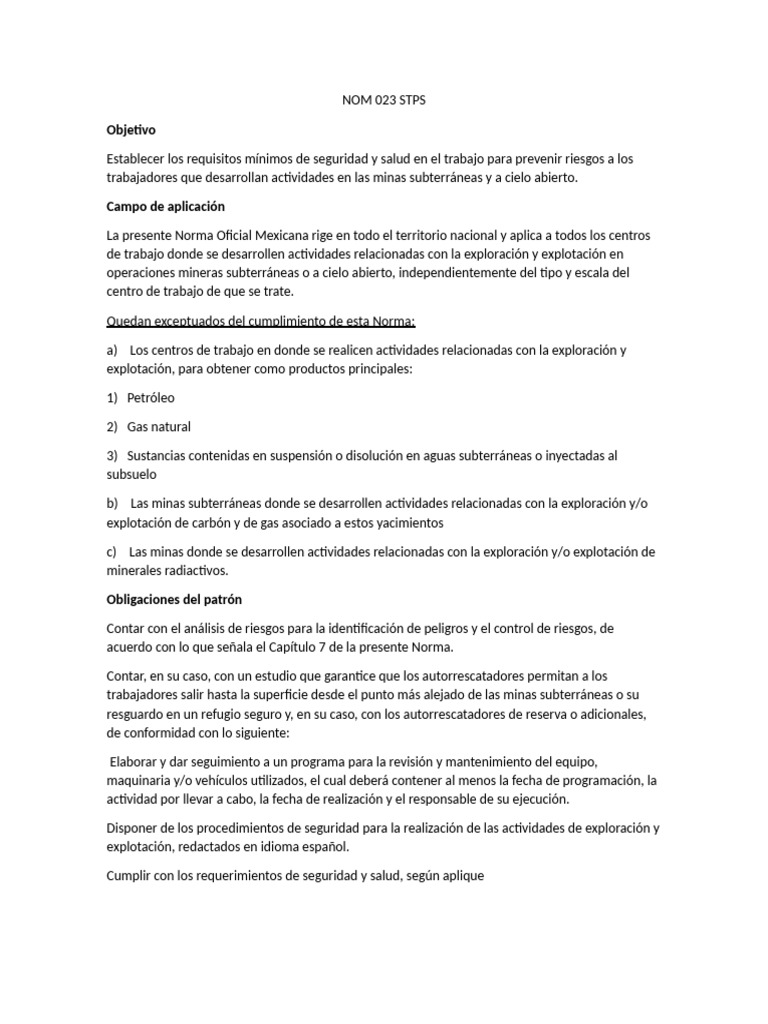 Requisitos de Seguridad en Minería NOM-023 | PDF | Minería | Negocios