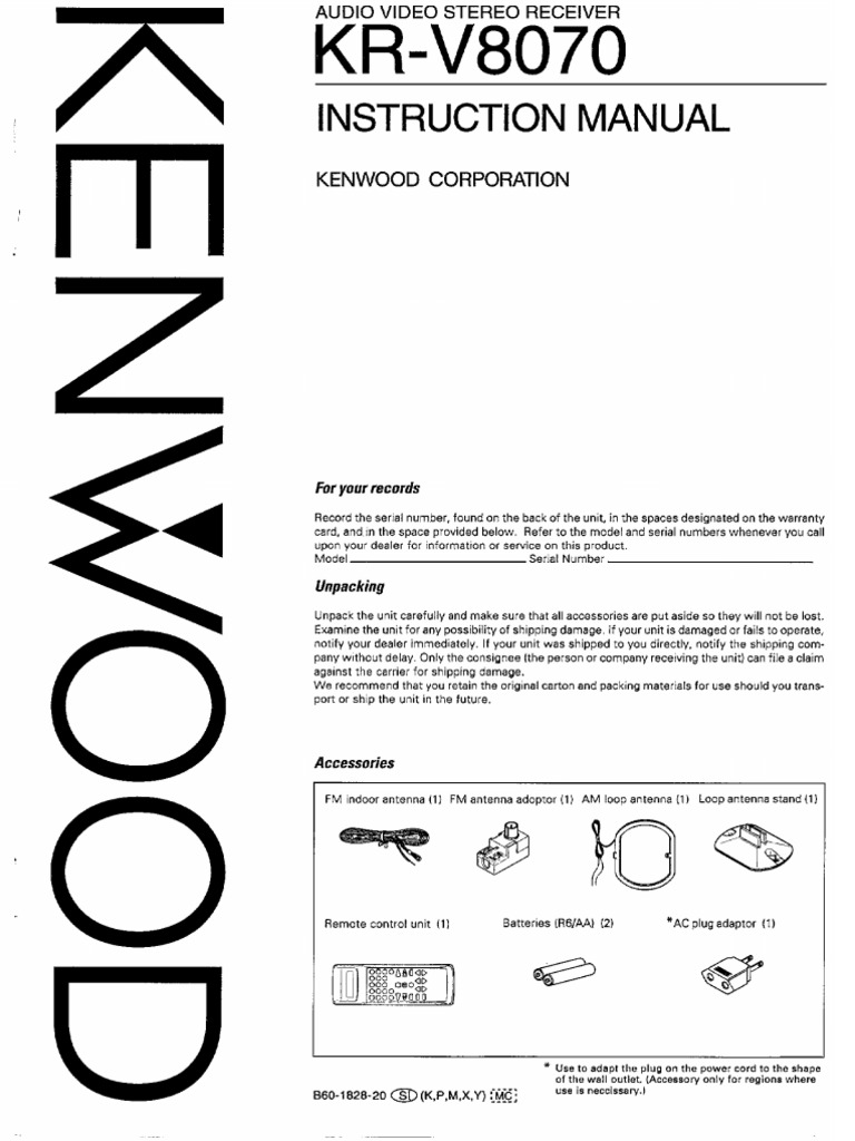 Kenwood KRV 8070 AV Receiver User Manual | PDF