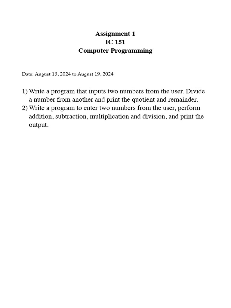 Assignment 1 IC151 | PDF