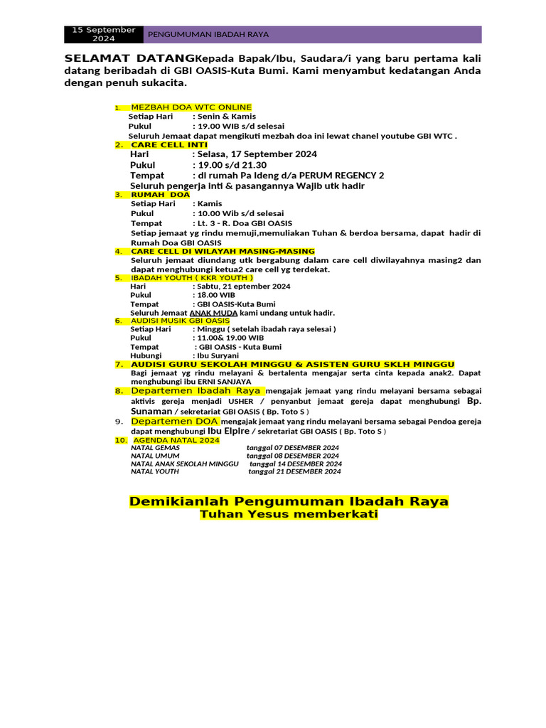 Pengumuman Ibd. Raya 15 Sept 2024 | PDF