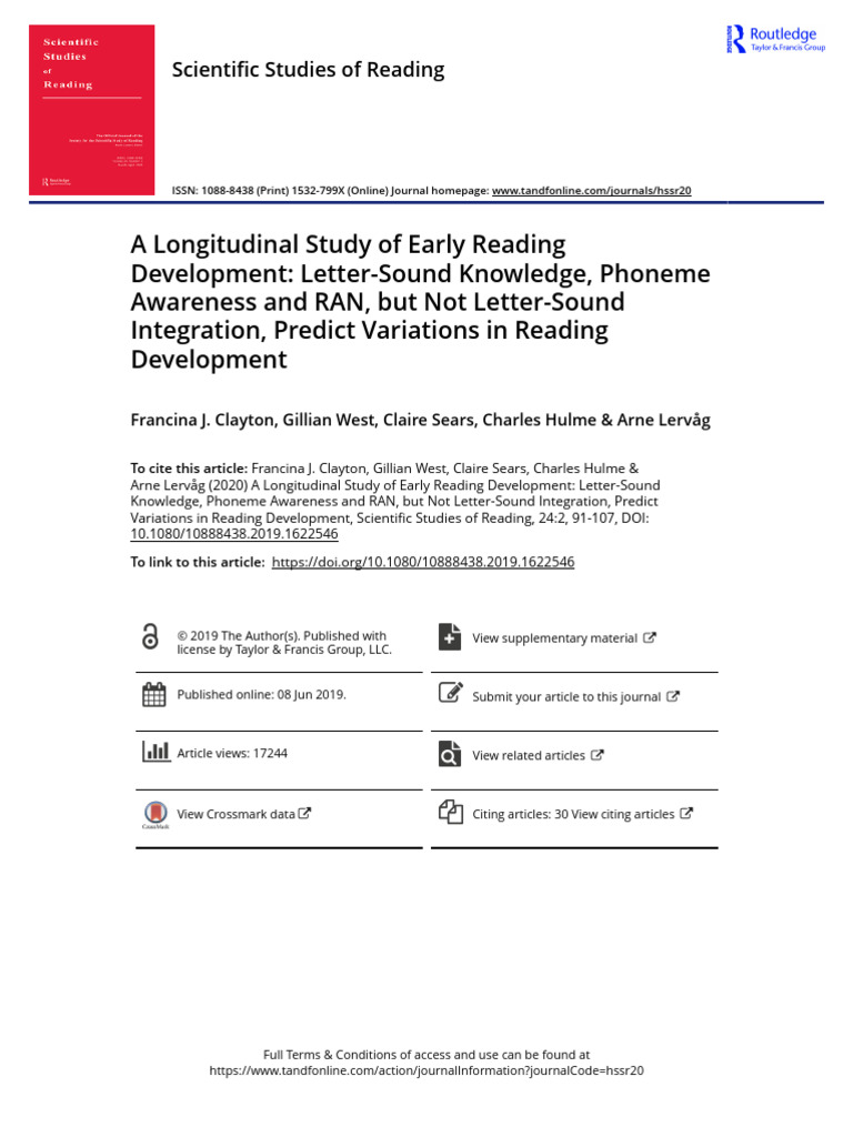 A Longitudinal Study of Early Reading Development Letter-Sound ...