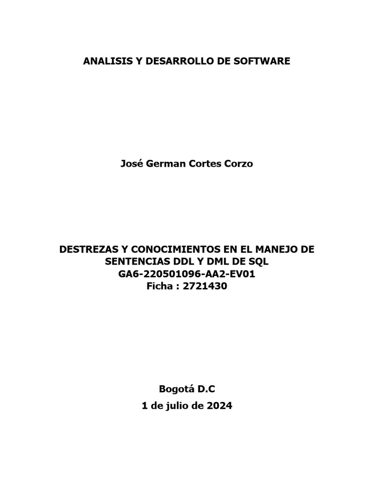 Destrezas y Conocimientos en El Manejo de Sentencias DDL y DML de SQL ...