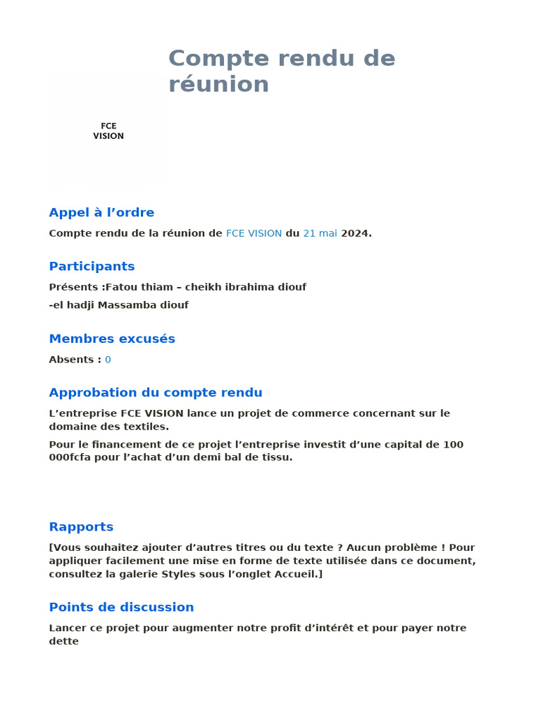 Compte Rendu de Réunion: Appel À L'ordre | PDF