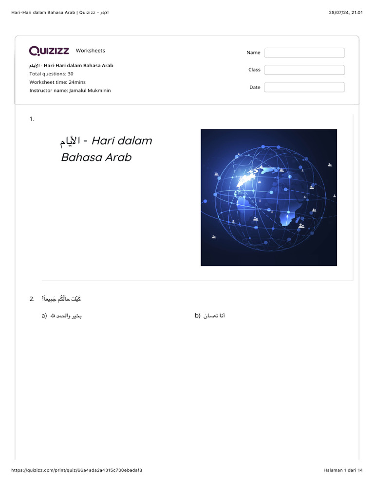 Hari-Hari dalam Bahasa Arab | PDF