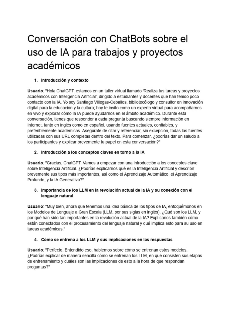 Conversación Con ChatBots Sobre El Uso de IA para Trabajos y Proyectos ...