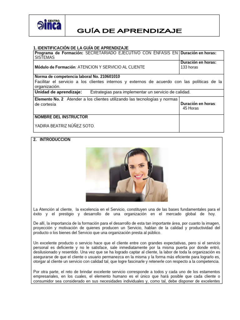 Guia de Aprendizaje 2 Atencion y Servicio Al Cliente | PDF