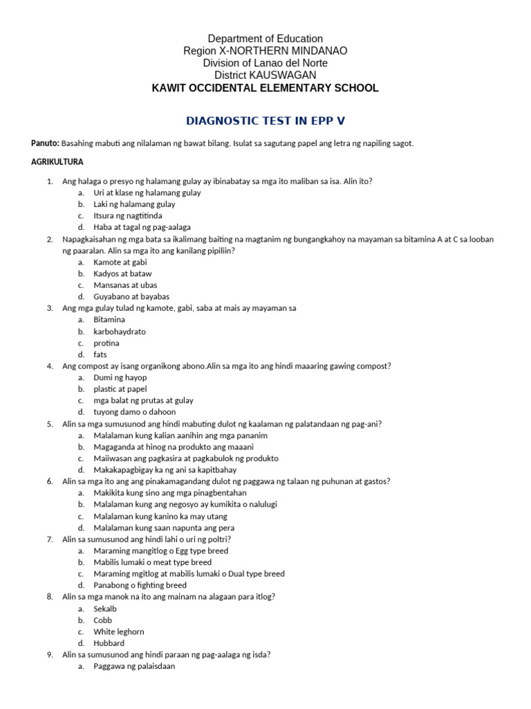 Pre-Test - Epp 5 | PDF