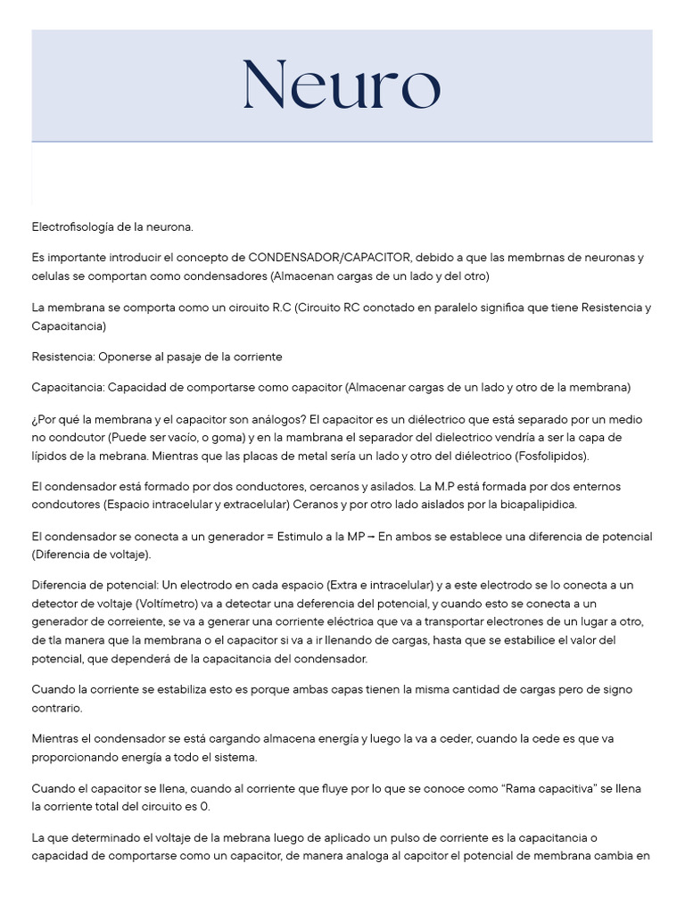 Electrofisiología Neuronal y Circuitos RC | PDF | Neuroanatomy | Tissue ...