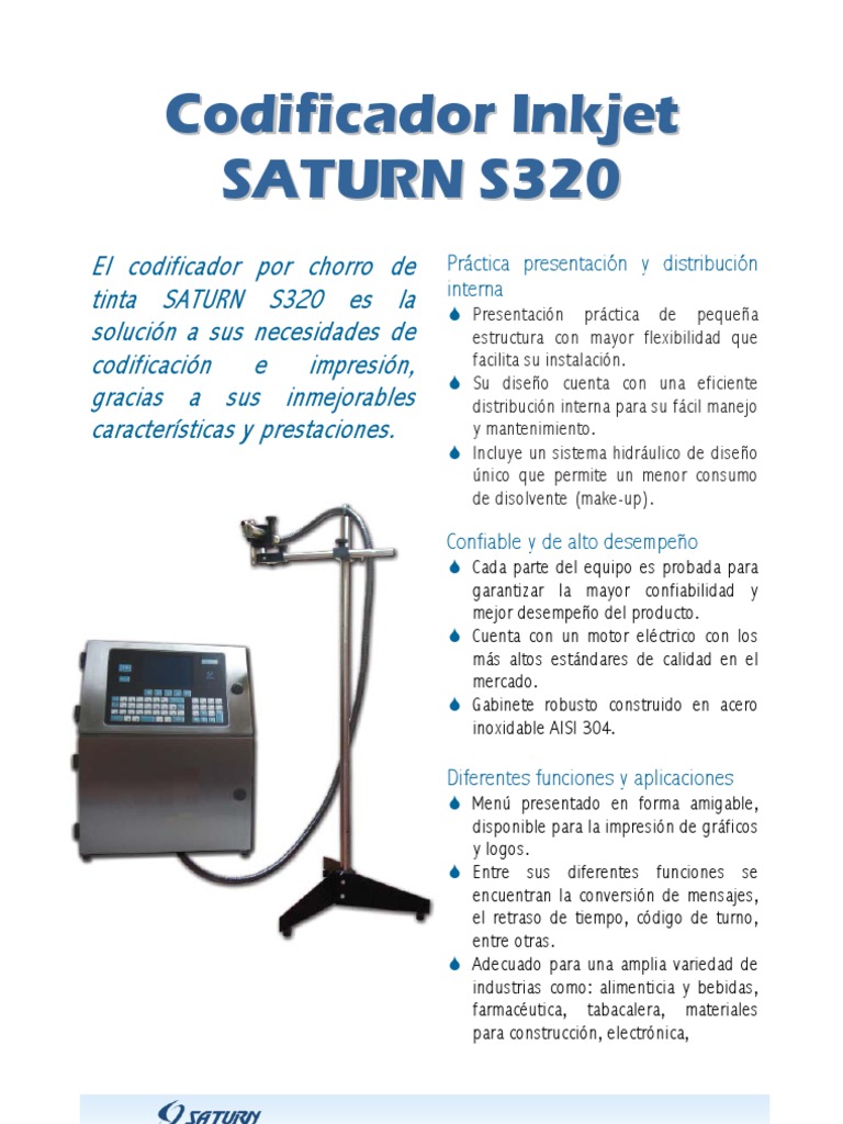Codificador por chorro de tinta SATURN S320 | PDF | USB | Memoria USB