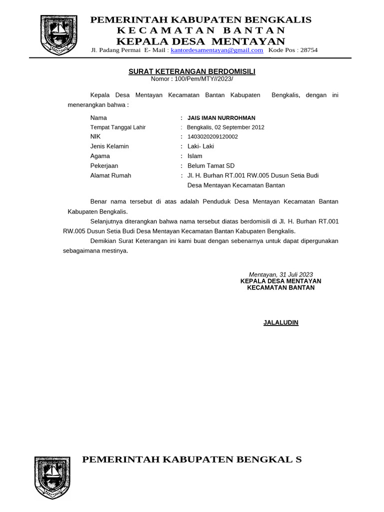  Surat Keterangan Berdomisili 