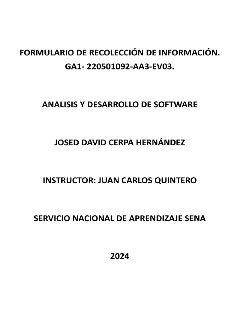 Formulario De Recolección De Información Ga1 220501092 Aa3 Ev03 Pdf