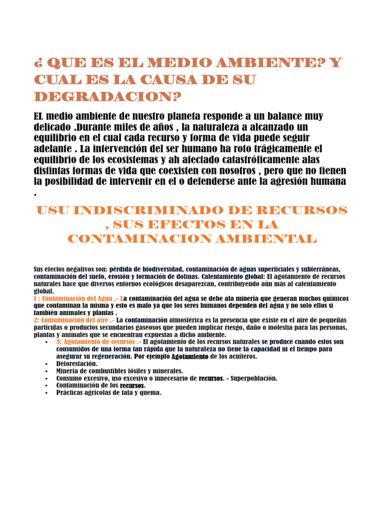 Que Es El Medio Ambiente | PDF | Contaminación | Falta de recursos