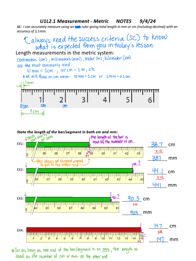 U1L2.1 Measurements - Metric DETAILED NOTES | PDF
