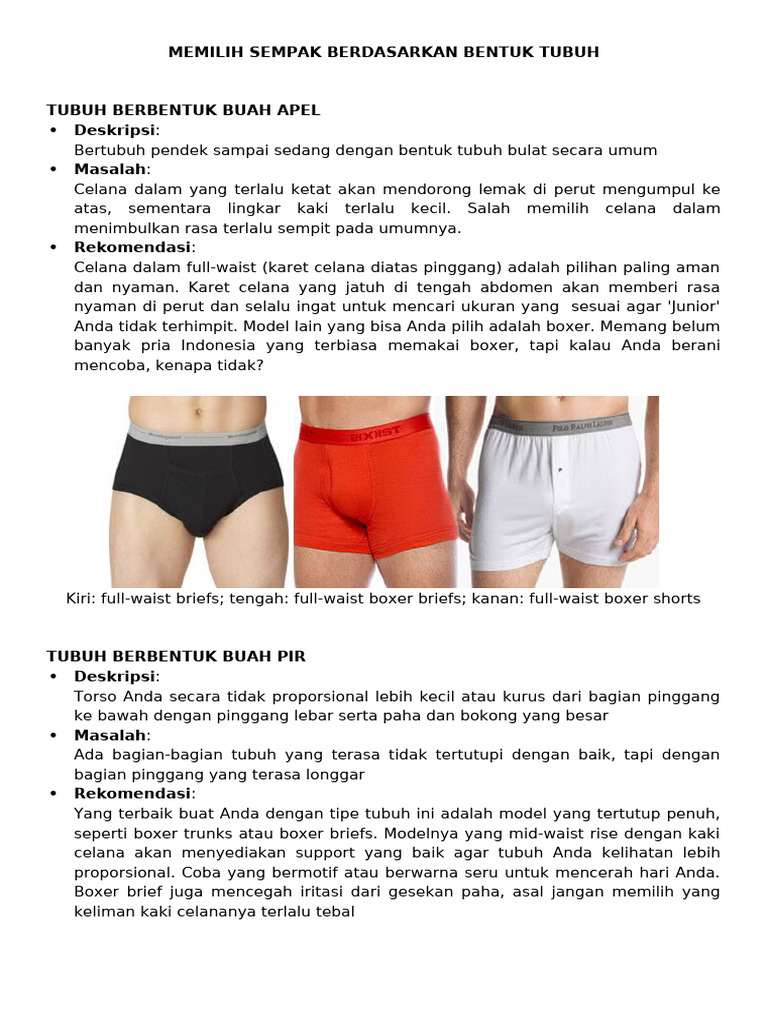 Memilih Sempak Berdasarkan Bentuk Tubuh | PDF | Karier & Perkembangan ...