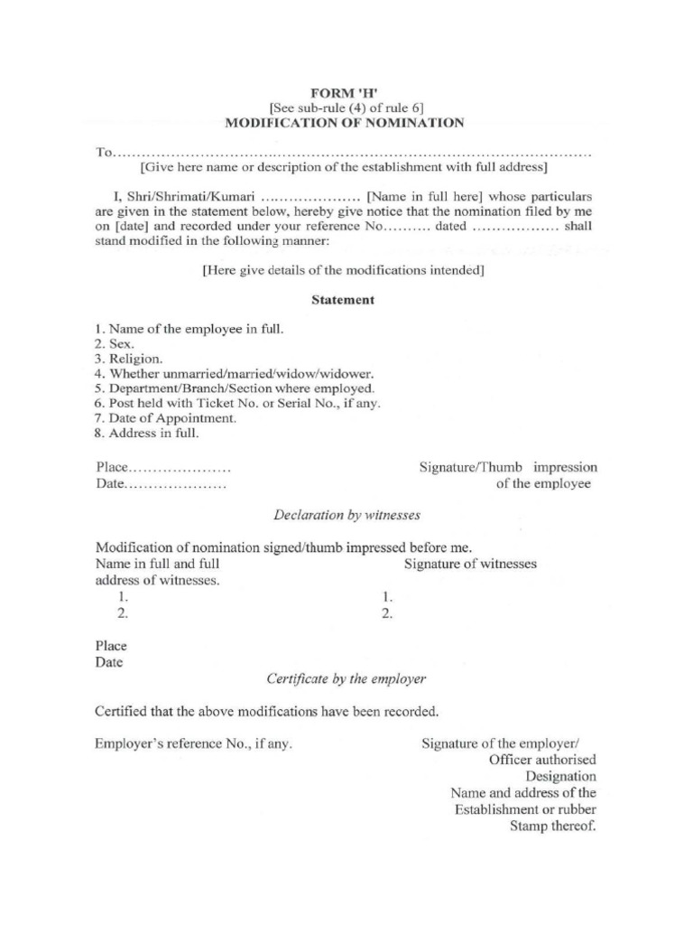 Form H Modification of Nomination | PDF