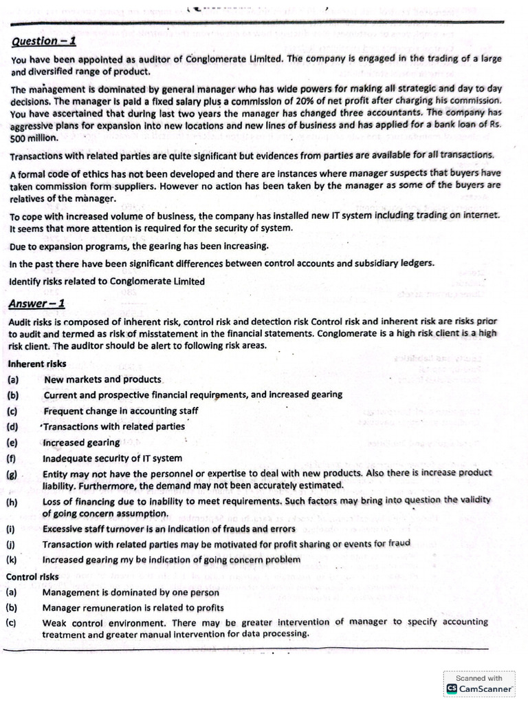Audit Risk Questions Solution | PDF