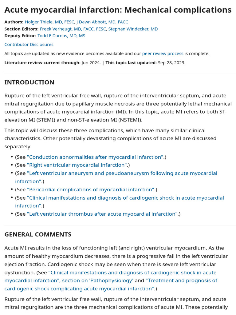 UpToDate Acute Myocardial Infarction - Mechanical Complications | PDF