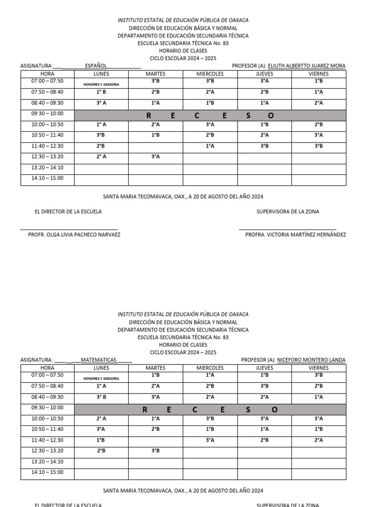 Horario de Clases Secundaria Técnica 2024-2025 | PDF | Etapas ...