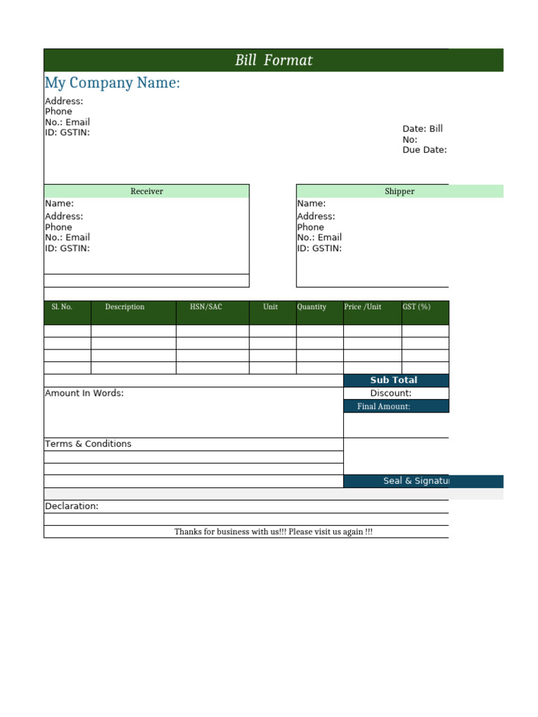 Bill Format 1 | PDF