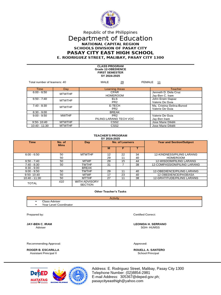 IRAM Official Class Teachers Prog 2024 2025 FINAL | PDF