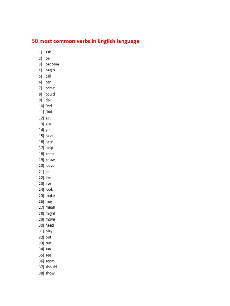 50 Most Common Verbs in English Language | PDF