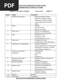 Business Studies Scheme of Work JSS 1 To 3