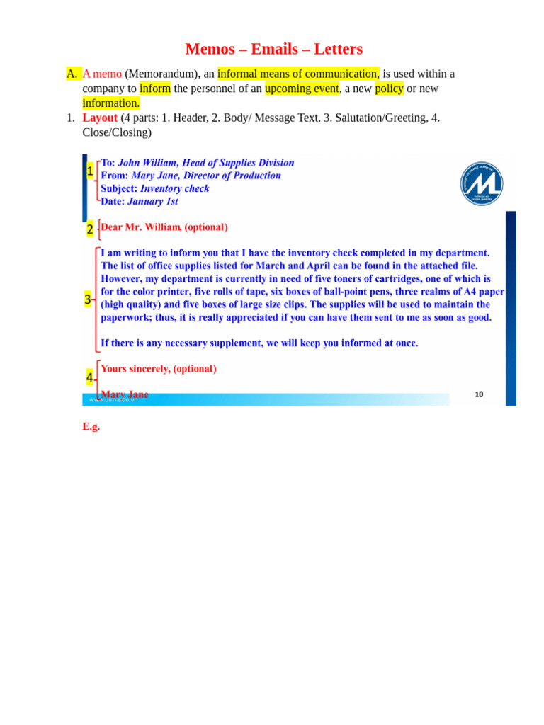 Memos-Emails-Letters-An Overview | PDF