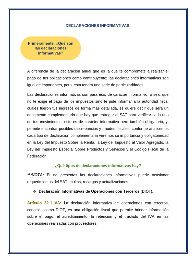 DECLARACIONES INFORMATIVAS Exposicion | PDF